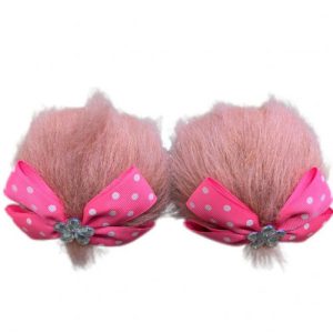 POMPONES ROSADO CLARO/MOÑO ROSADO CON PUNTOS