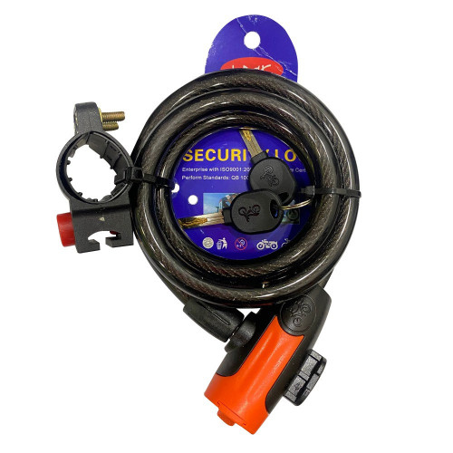 GUAYA DE SEGURIDAD CON LLAVE PARA MOTO W-007 NARANJA