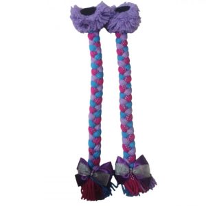 TRENZA PARA CASCO (FUCSIA AZUL LILA/ LISTON LILA DE PUNTOS/POMPON LILA,MOÑO MORADO Y TORNASOL)