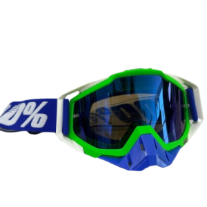 GAFAS MOTOCROSS 100% P300 VERDE / BLANCO LENTE AZUL