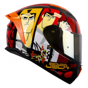 CASCO SHAFT SH-582SP_EVO SAMURAI JACK NEGRO ROJO BRILLO VISOR DORADO L