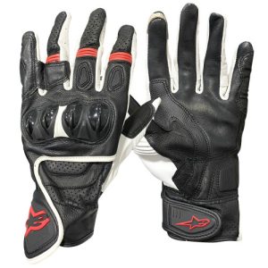 GUANTES ALPINESTAR LOGO ROJO CAÑA MEDIA NEGRO BLANCO L