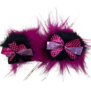POMPONES NEGRO FUCSIA NEON MOÑO ROSADO CON PEPITAS