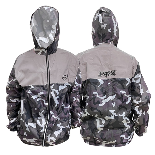 CHAQUETA CORTAVIENTOS SENCILLA CAMUFLADA MORADO GRIS CON REFLECTIVO FOX S
