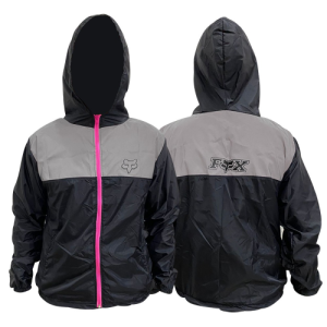 CHAQUETA FOX CORTAVIENTOS SENCILLA NEGRO GRIS CREMALLERA FUCSIA CON REFLECTIVO S