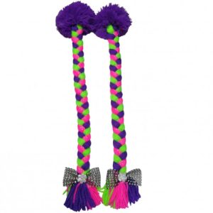 TRENZA PARA CASCO (TRENZA - VERDE- FUCSIA -MORADO / LISTON FUCSIA PEPAS /POMPÓN MORADO - MOÑO)