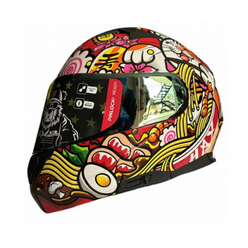 CASCO HAX ABATIBLE AMATISTA MANEKI NEKO ROJO NARANJA BRILLO L