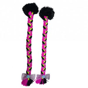 Trenza para casco (fucsia - negra /list?n lila pepas cinta verde ne?n/Pomp?n negro -mo?o )