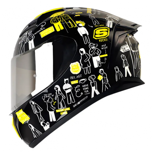 Casco SHAFT SH-582SP_EVO People Walking Negro Amarillo Neon Brillo Visor Iridium Silver XL