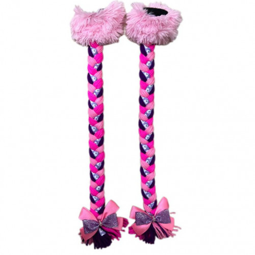 TRENZA PARA CASCO (MORADO ROSASDO FUCSIA/LISTON CORAZONES/POMPON ROSADO CLARO MOÑO ROSADO MORADO BRILLANTE)