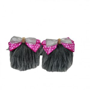 Pompones negro gris mo?o fucsia pepitas