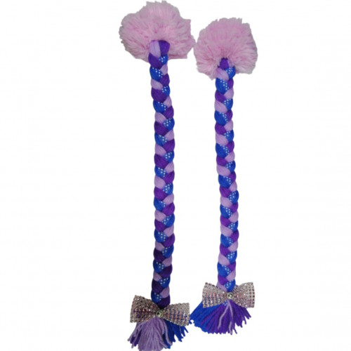 TRENZA PARA CASCO (TRENZA - AZUL- MORADO-LILA / LISTON AZUL PEPAS /POMPON ROSADO - MOÑO)