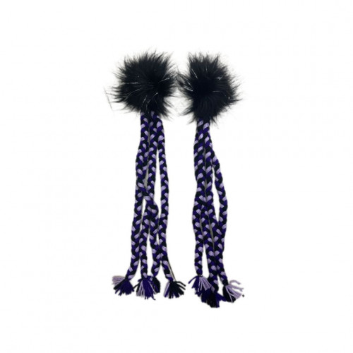 TRENZA TIPO RASTA PARA CASCO (NEGRO-MORADO -LILA/POMPON NEGRO)