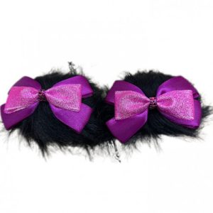 POMPONES NEGRO/MOÑO MORADO ROSADO BRILLANTE