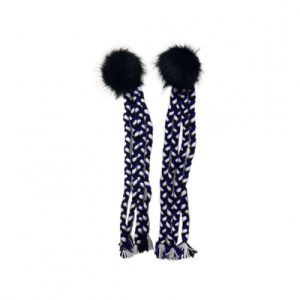 TRENZA TIPO RASTA PARA CASCO (NEGRO-MORADO -BLANCO/POMPON NEGRO CON MOÑO MORADO)