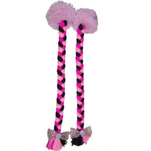 Trenza para casco (trenza - fucsia - negro- rosado / Liston rosado pepas /Pompon rosado - mo?o)