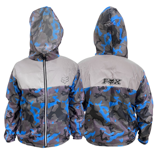 CHAQUETA CORTAVIENTOS SENCILLA CAMUFLADA AZUL MORADO CON REFLECTIVO FOX S