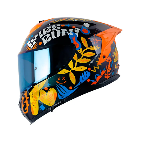 Casco Integral SHAFT Pro 610 DV EVO Fingerz Camaleon Amarillo Neon Visor Smoke Claro Iridium Azul S