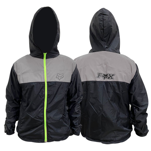 CHAQUETA FOX CORTAVIENTOS SENCILLA NEGRO GRIS CREMALLERA VERDE CON REFLECTIVO M