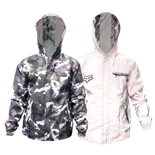 CHAQUETA DOBLE FAZ CAMUFLADA GRIS MORADO/REFLECTIVA CON LOGO S