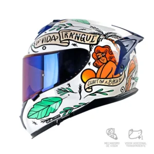 Casco Integral Shaft Pro 610 DV Buena Vida Blanco Verde Visor Humo Claro Iridium Azul XL
