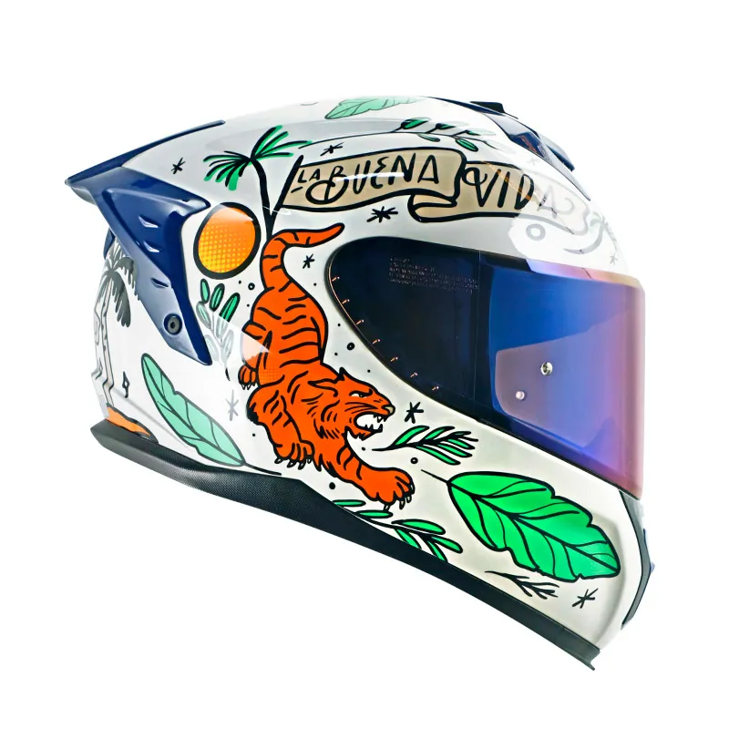 Casco Integral Shaft Pro 610 DV Buena Vida Blanco Verde Visor Humo Claro Iridium Azul XL - Imagen 4