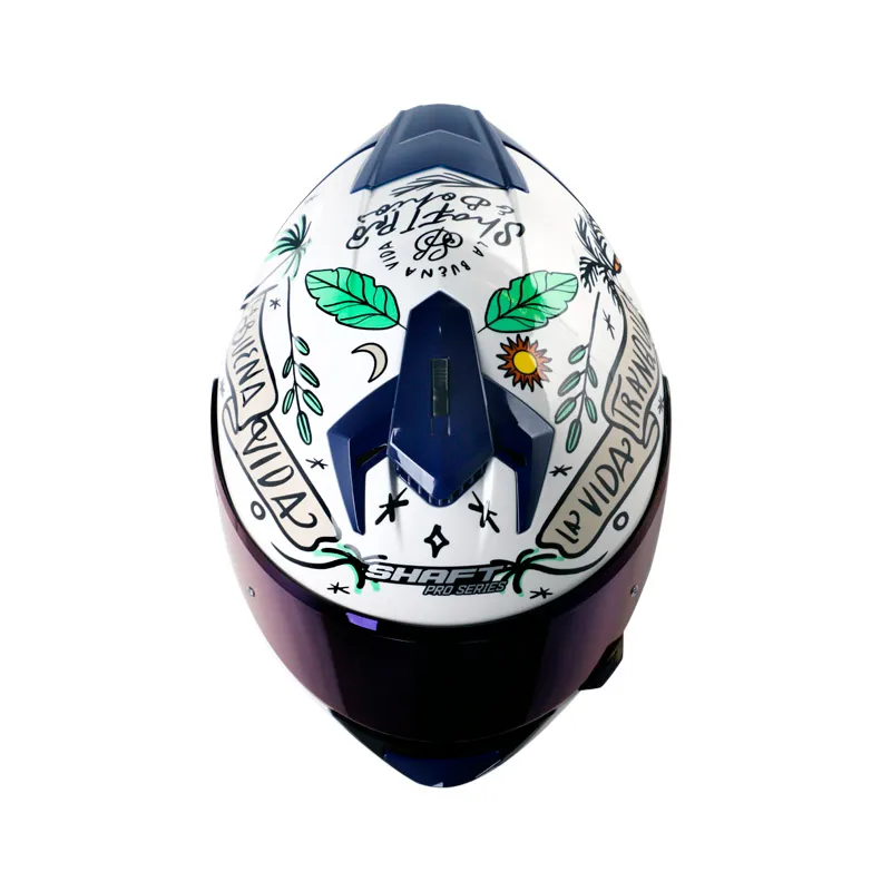 Casco Integral Shaft Pro 610 DV Buena Vida Blanco Verde Visor Humo Claro Iridium Azul XL - Imagen 5