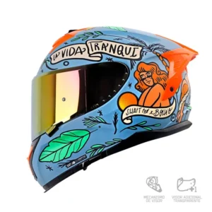 CASCO INTEGRAL SHAFT PRO 610 DV BUENA VIDA AZUL CLARO/VERDE VISOR IRIDIUM ROJO HUMO CLARO S