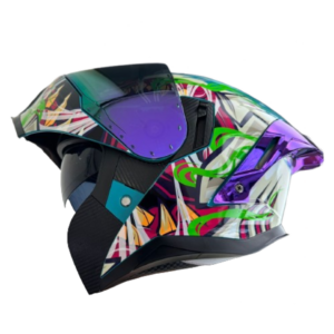CASCO ABATIBLE KOV APOLO SKUALO AZUL BLANCO BRILLO VISOR IRIDIUM MORADO S