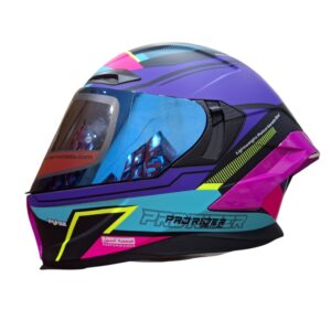 CASCO INTEGRAL PRO RIDER 716SP WIELKI NEGRO / MORADO / TURQUESA VISOR IRIDIUM AZUL SPOILER FUCSIA  S