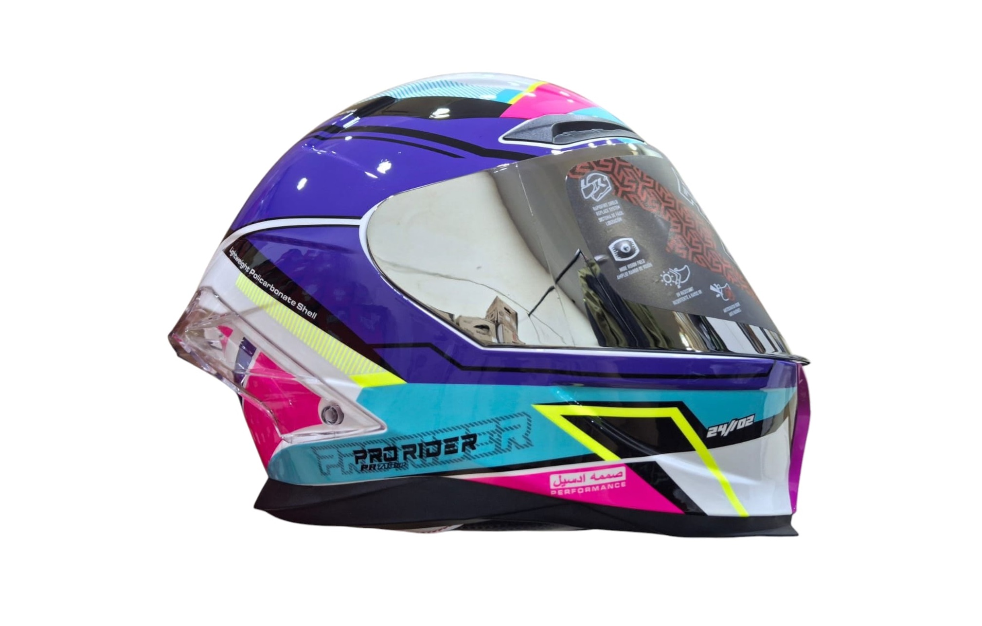 CASCO INTEGRAL PRO RIDER 716SP WIELKI BLANCO / MORADO / TURQUESA VISOR SILVER SPOILER TRANSPARENTE XL - Imagen 2