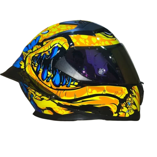 Casco Integral DV MM 937 Dragon Amarillo, Azul, Visor Dorado y spoiler Smoke S