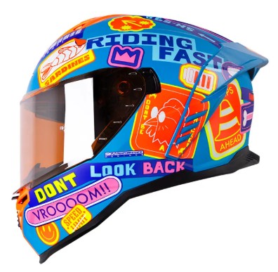 Casco Integral SHAFT 598 GTR randomize Mate azul naranja visor naranja XL