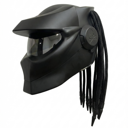 CASCO ABATIBLE DEPREDADOR NEGRO MATE VISOR PLATA XL