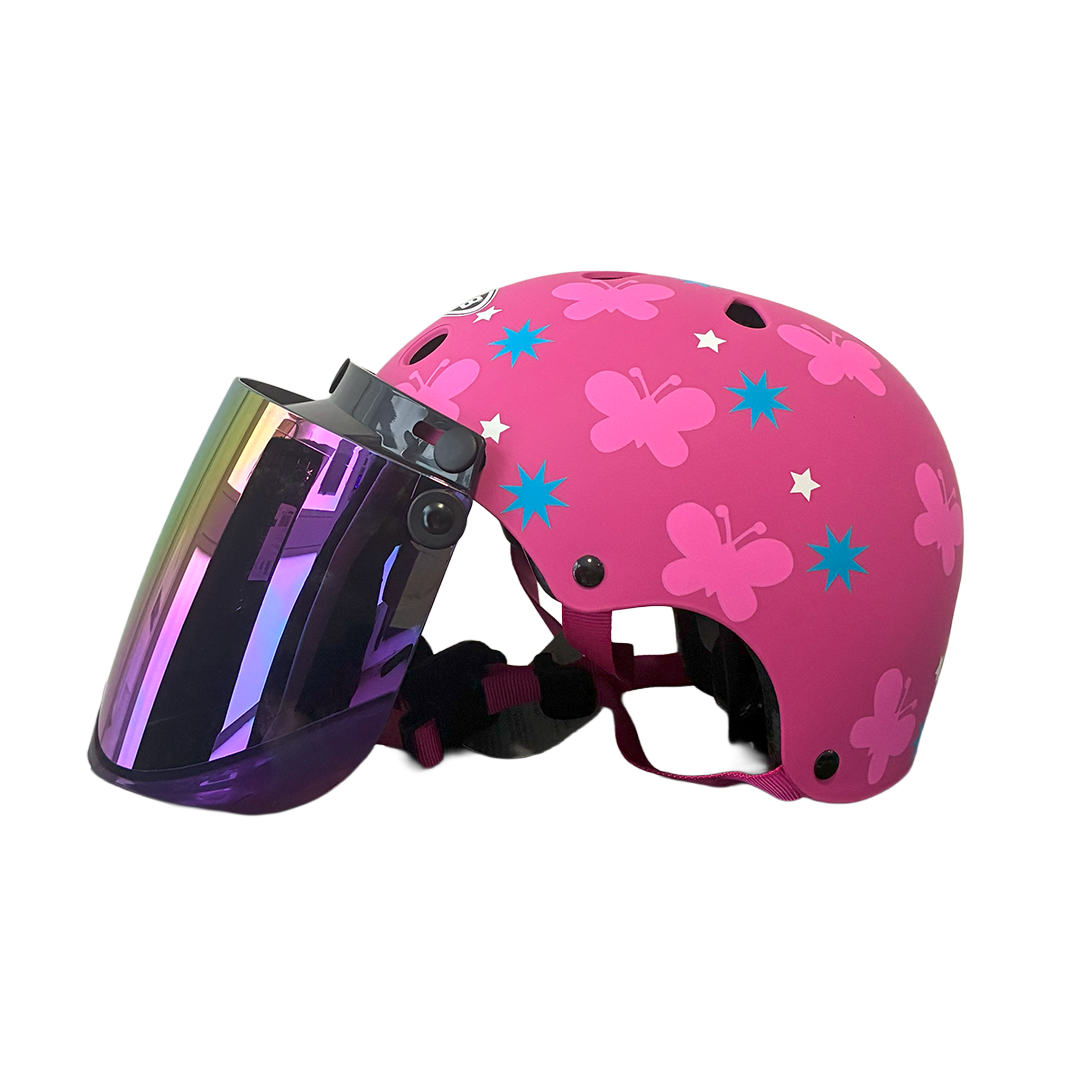 Casco Niña Abierto Fucsia Mariposas