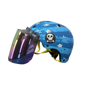 Casco Niño Abierto Azul Calavera star