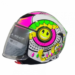 CASCO LS2 FF602 BLANCO FUCSIA/VERDE FUNNY S