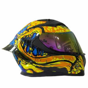 Casco Integral DV MM Dragon Amarillo Azul Visor Fucsia Spoiler Smoke L