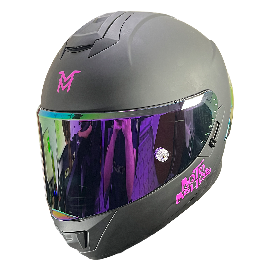 Casco Integral MM 909SP Solid Negro Fucsia Visor Morado XL - Imagen 3