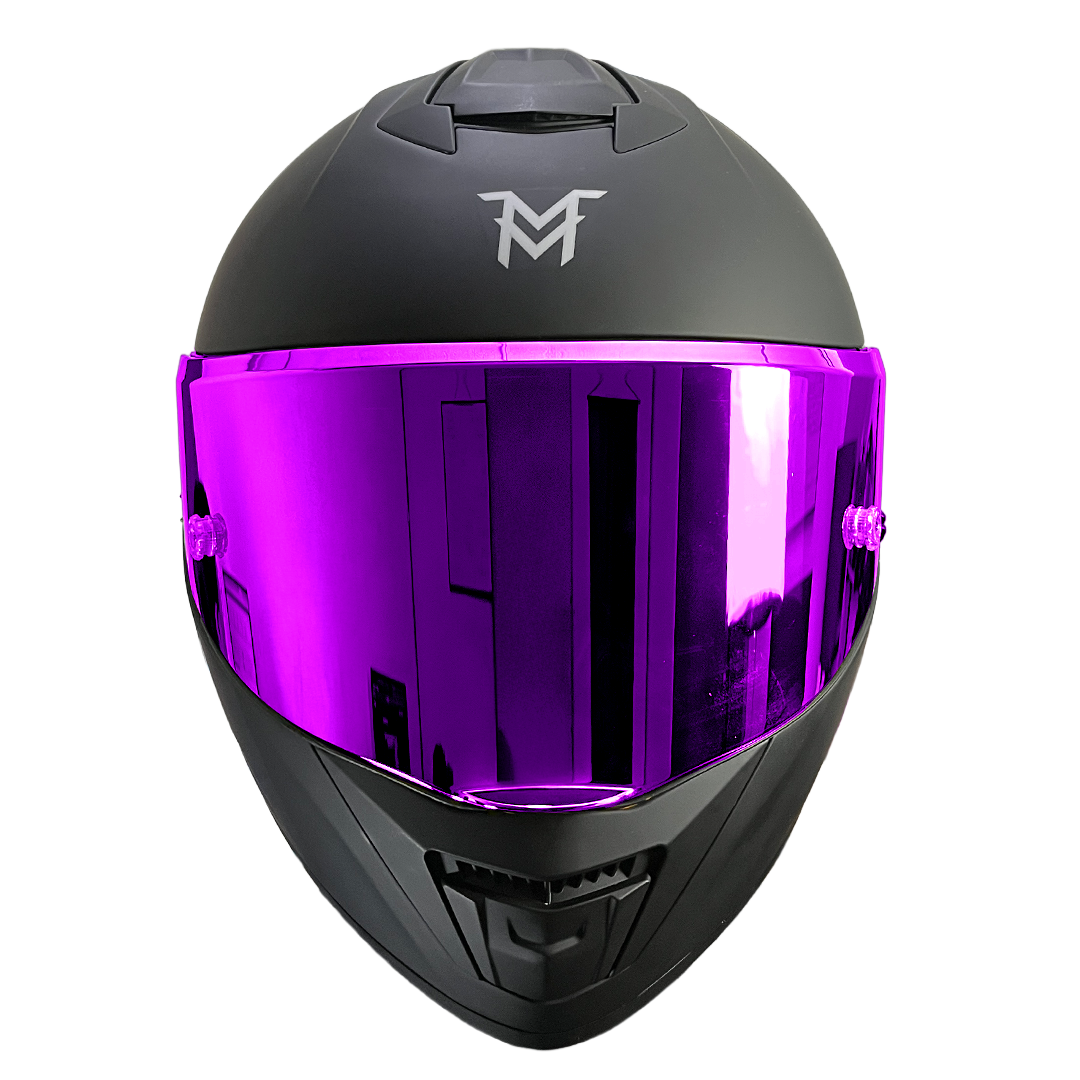 Casco Integral MM 909SP Solid Negro Mate Silver Visor Revo Morado Spoiler Morado XL - Imagen 3