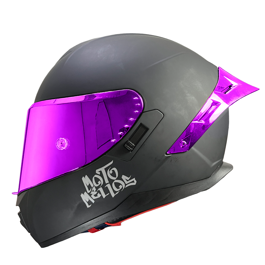 Casco Integral MM 909SP Solid Negro Mate Silver Visor Revo Morado Spoiler Morado XL