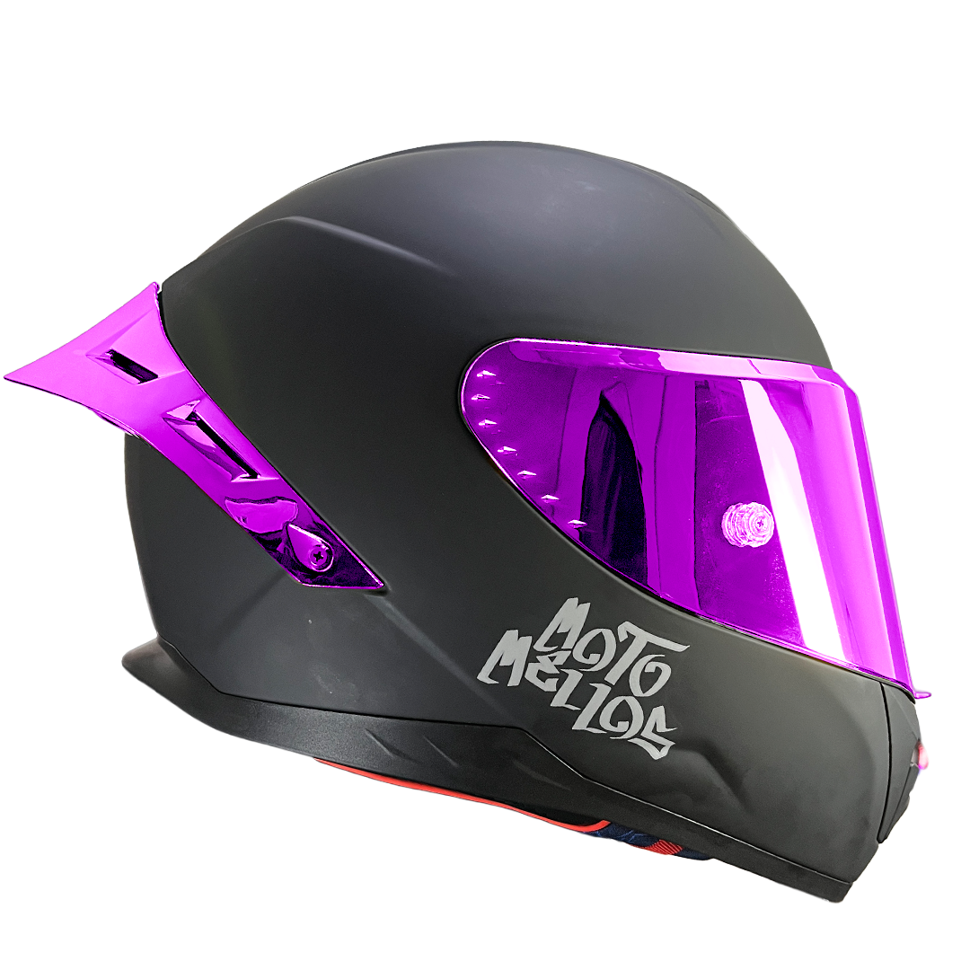 Casco Integral MM 909SP Solid Negro Mate Silver Visor Revo Morado Spoiler Morado XL - Imagen 2