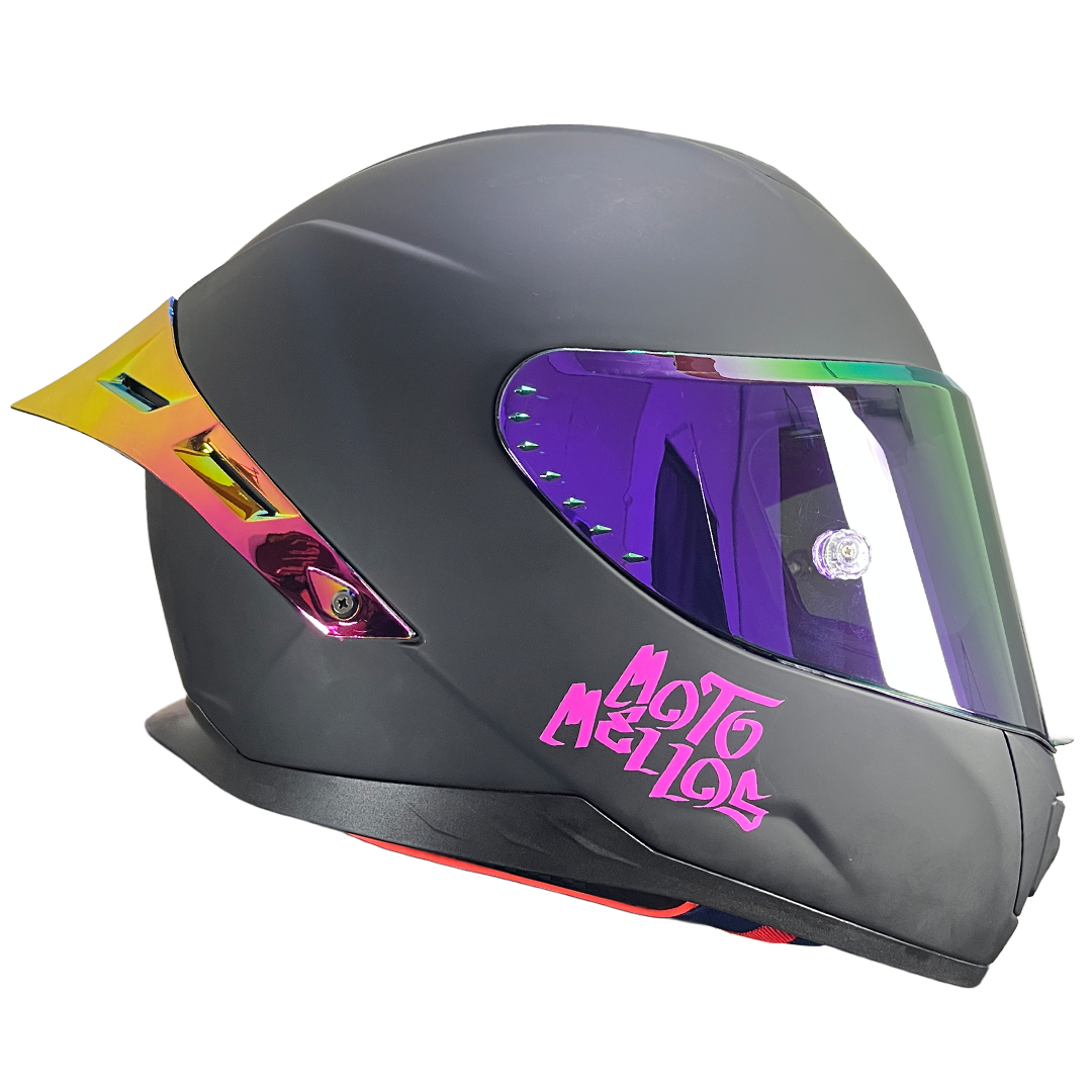 Casco Integral MM 909SP Solid Negro Fucsia Visor Morado XL