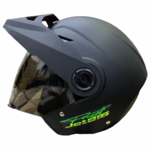 Casco Abierto Jet 916 Negro Solid Verde Mate L