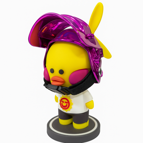 Acompañante Viajero Pollito Amarillo Casco Fucsia