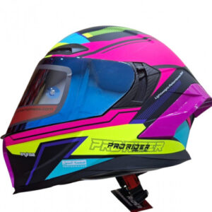 Casco Integral  Pro Rider 716Sp Wielki Negro / Fucsia / Amarillo Visor Iridium Azul Spoiler Fucsia Xl