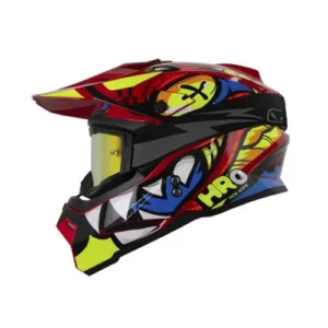 CASCO CROSS HRO MX03 RIOLU ROJO NARANJA GAFAS DORADAS L
