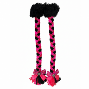 Trenza Para Casco (Rojo Fucsia Negro/Listón Fucsia Con Puntos/Pompón Negro Moño)