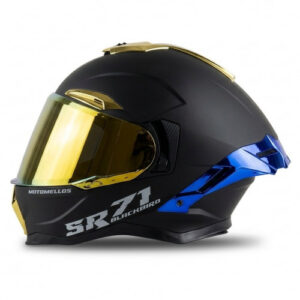 Casco Integral Mm 668 Solid Negro Dorado Sp Azul Visor Dorado S