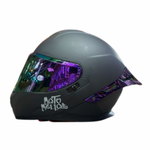 Casco Integral Mm 909Sp Solid Negro Mate Silver Visor Revo Morado Spoiler Morado M